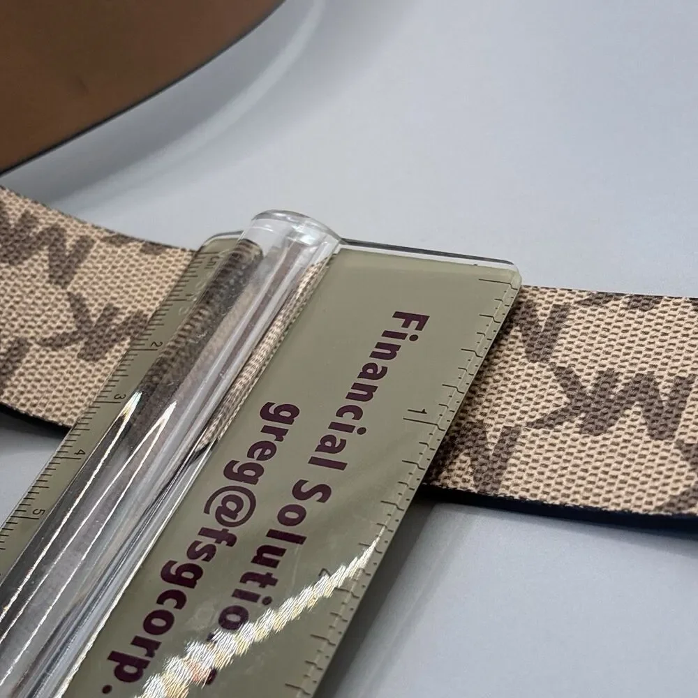 Michael Kors MK Signature Logo Belt Brown Vanilla Gold Buckle Women's Small